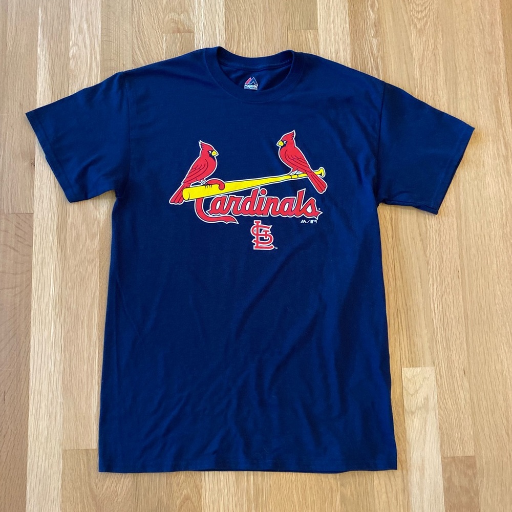Majestic MLB St Louis Cardinals T Shirt Navy / Red / Size M